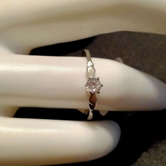 Classic Minimalist Silver Diamond Solitaire - Picture 1 of 9